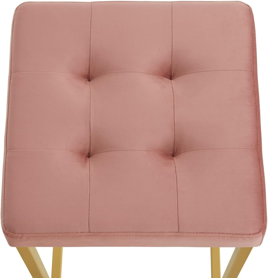 24KF Contemporary Counter Height Bar Stool Set of 2 for Kitchen Island, 26" H Velvet Padded Gold Barstool Bar Chair,5066-Blush