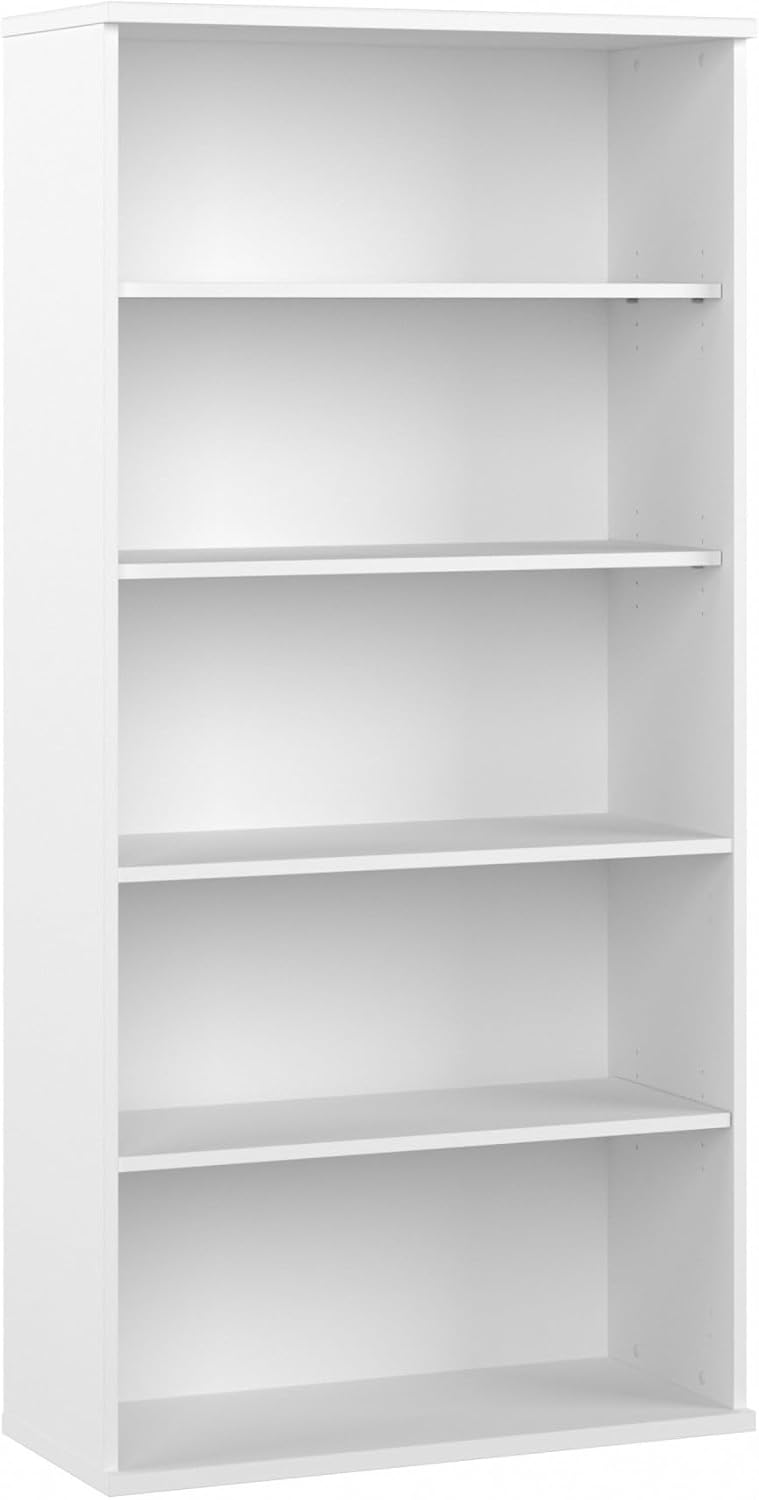 Bush Business Furniture Studio C Tall 5 Shelf Bookcase in White, Large Bookshelf for Home or Professional Office