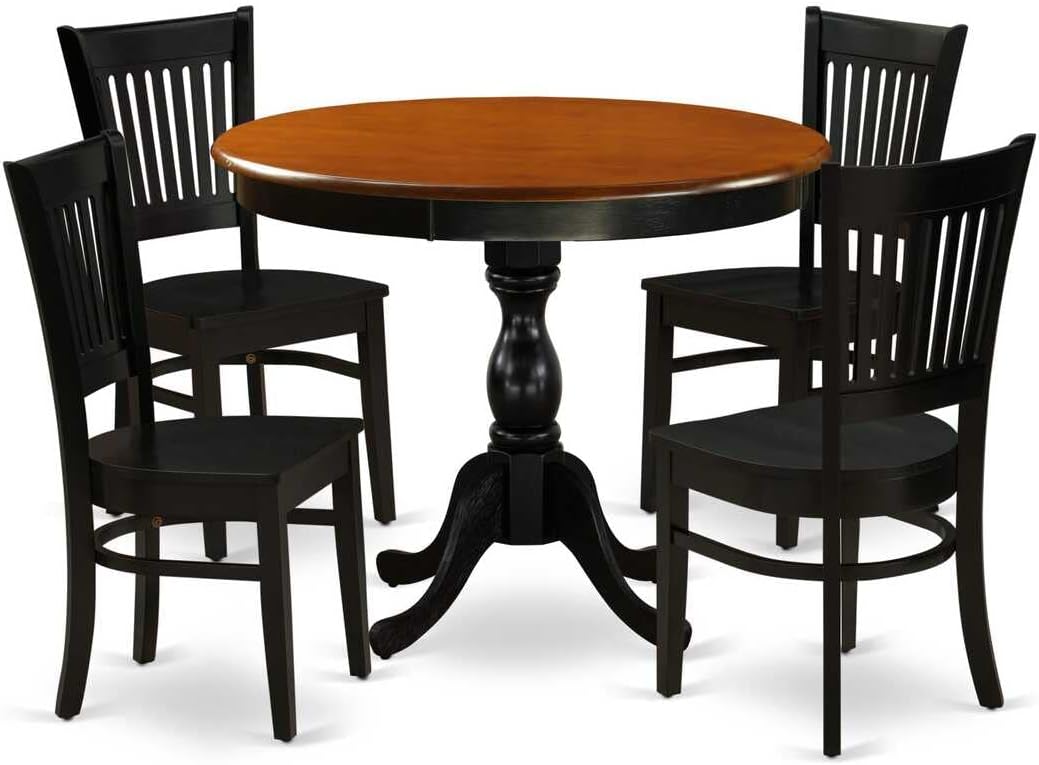 East West Furniture AMVA5-BCH-W 5 Piece Dinette Set for 4 Includes a Round Kitchen Table with Pedestal and 4 Dining Room Chairs, 36x36 Inch, Black & Cherry