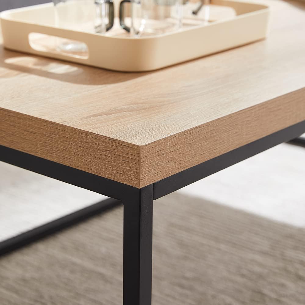 CENSI 47-Inch Natural Oak Coffee Table for Living Room, Modern Industrial Rectangular Wood and Metal Center Table with Extra Thick Tabletop (Natural Wood)