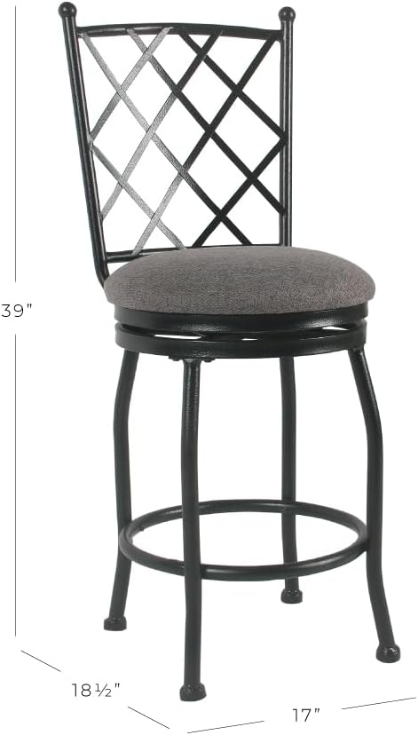 HomePop Home Decor | Metal Counter Height Bar Stools | 24" Bar Stools with Back | Decorative Home Furniture (Gray Woven)