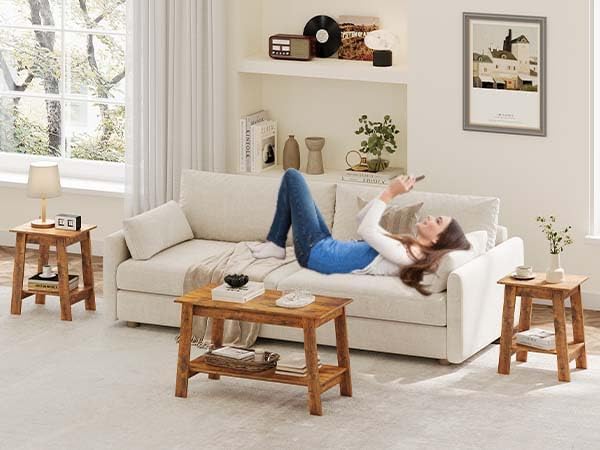 Garvee End Table, Side Table with 2-Tier Storage Shelf, Sofa Table for Small Space, Square Nightstand for Entryway, Farmhouse, Living Room, Easy Assembly, Rustic Brown