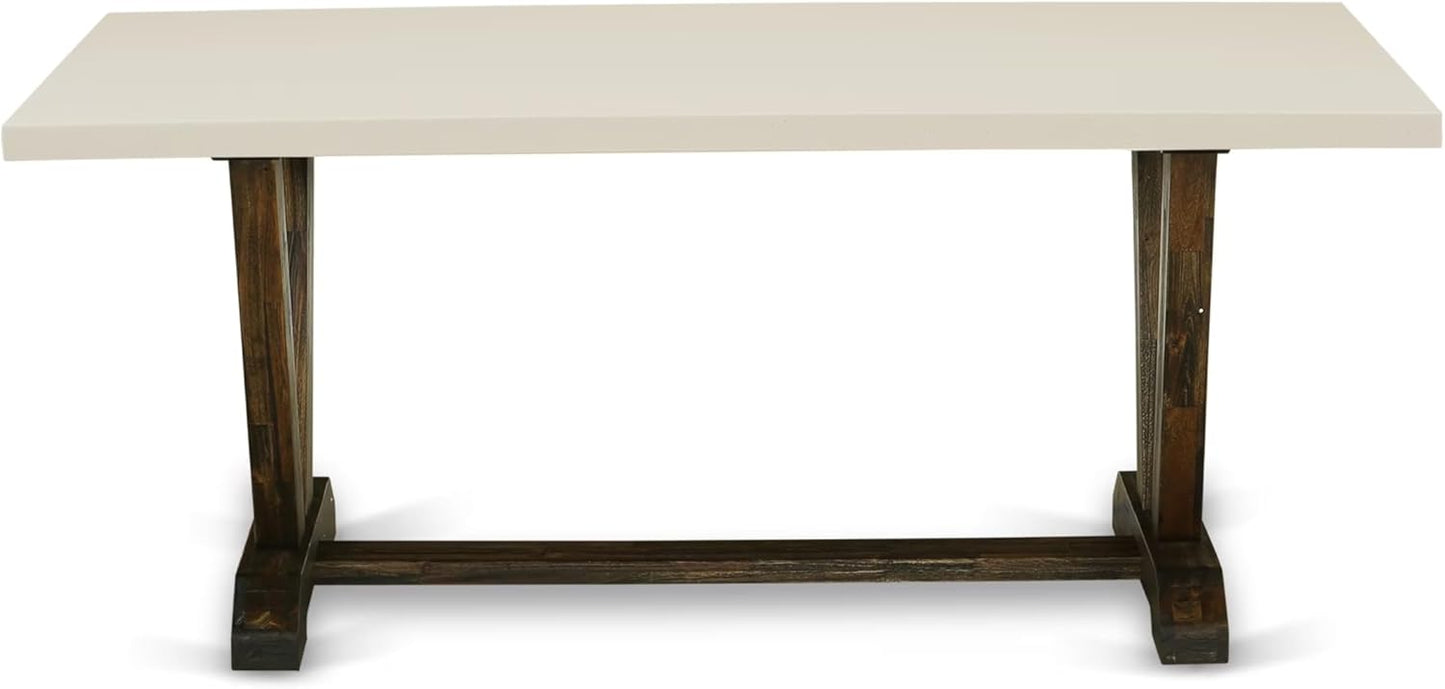 East West Furniture V727MZN32-9 9 Piece Dining Room Furniture Set Includes a Rectangle Dining Table with V-Legs and 8 Light Beige Linen Fabric Upholstered Chairs, 40x72 Inch, Multi-Color