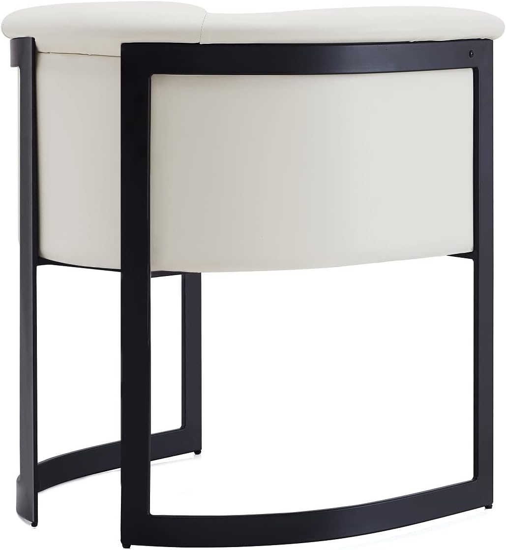 Manhattan Comfort Corso Faux Leather Upholstered Dining Chair, Barrel-Style Foam Padded Seat, Unique Geometric Metal Frame, Fully Assembled Accent Furniture, Cream