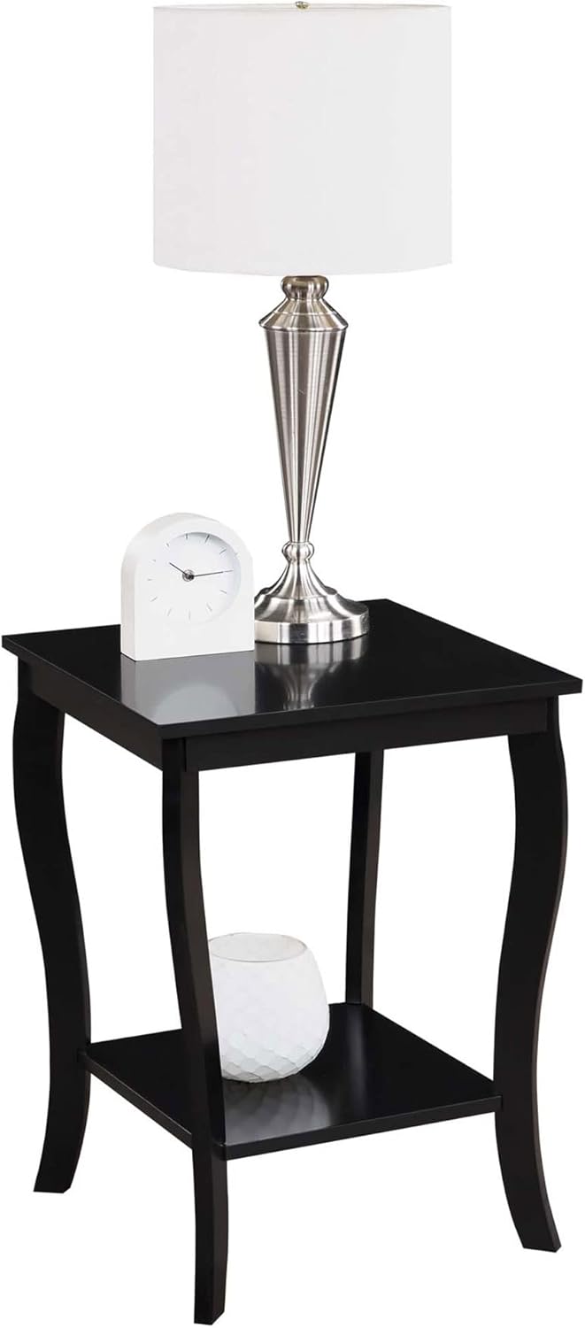 Convenience Concepts American Heritage Square End Table with Shelf, Black
