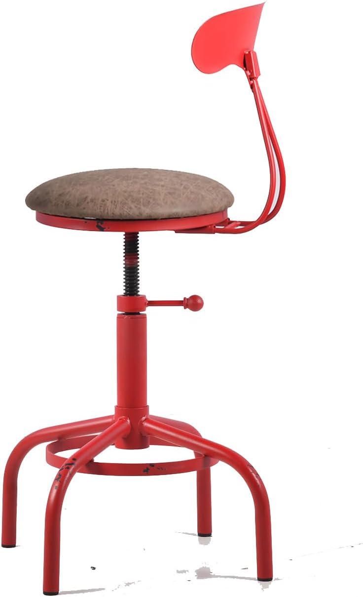Topower Home Kitchen Stool, Industrial Counter Stool, Height Adjustable Swivel Bar Stools Indoor House Design with Iron Backrest Antique Red Set of 2