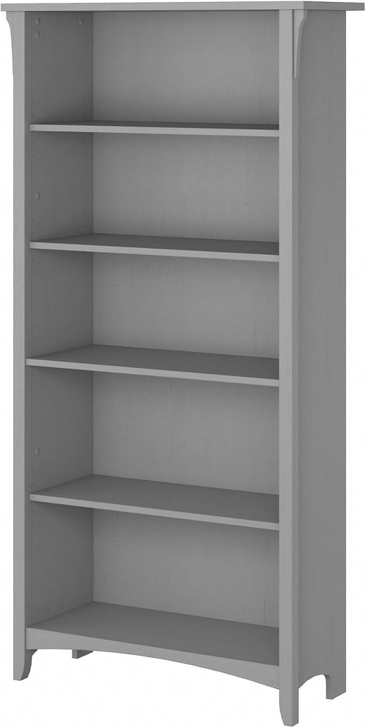 Bush Furniture Salinas 5 Shelf Bookcase in Cape Cod Gray, Tall Bookshelf, Large Book Shelf for Living Room, Home Office, or Entryway