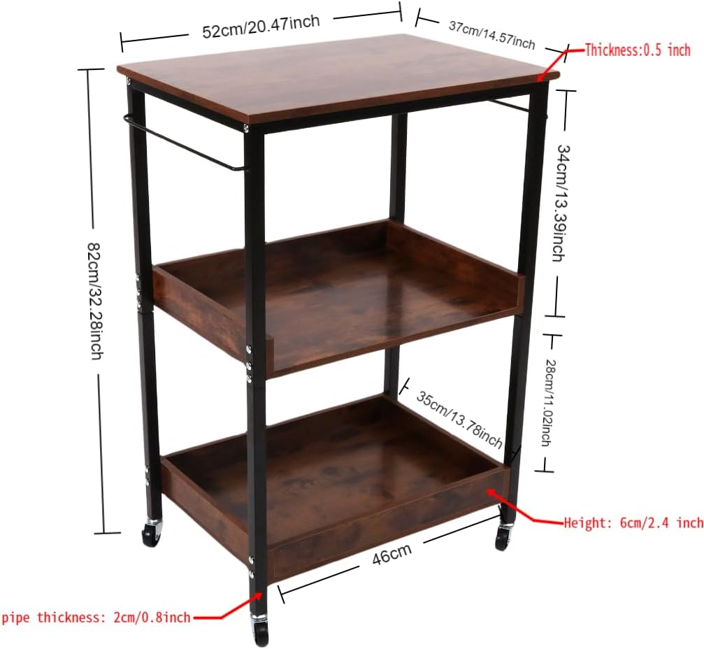 3-Tier Rolling Utility Cart with Lockable Wheels Storage Slim Storage Heavy Duty Cart Mobile Shelving Unit Craft Narrow Organizer for Bathroom Laundry Kitchen (Black)