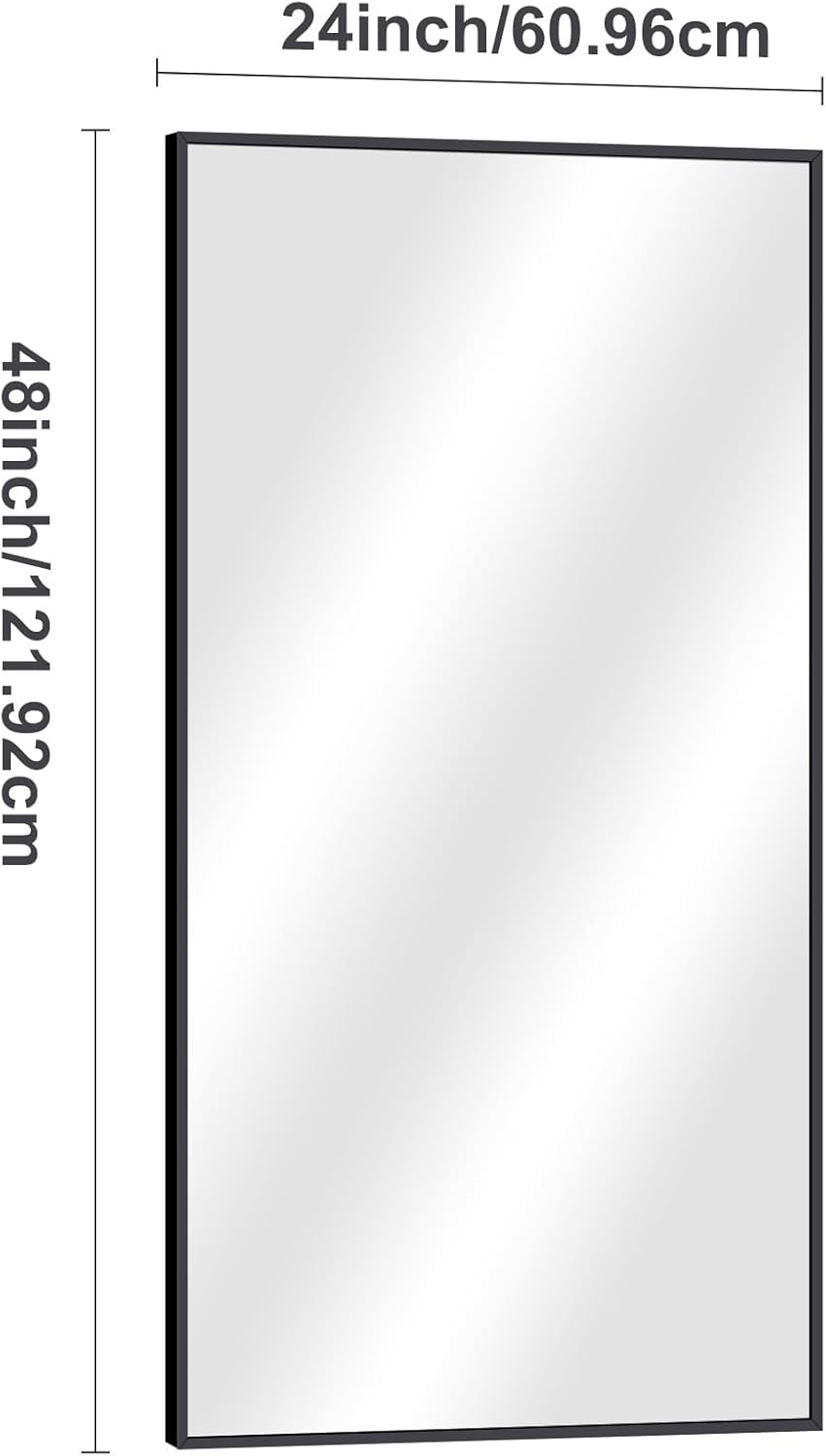 Black Bathroom Mirror for Wall, 24x48 Inch Rectangle Mirrors with Metal Frame, Modern Vanity Wall Mirror Decor for Entryway Hangs, Bathroom Living Room Horizontal or Vertical