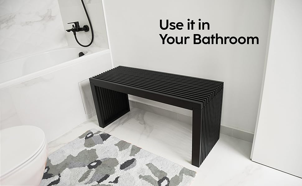 Bamboo Natural 36 inch Wooden Bench, Small Wood Benches for Entryway, Living & Dining Room, Kitchen, Bedroom, Bathroom, Hallway, Front Door, For Indoor & Outdoor Patio Use, Mid Century Modern Decor