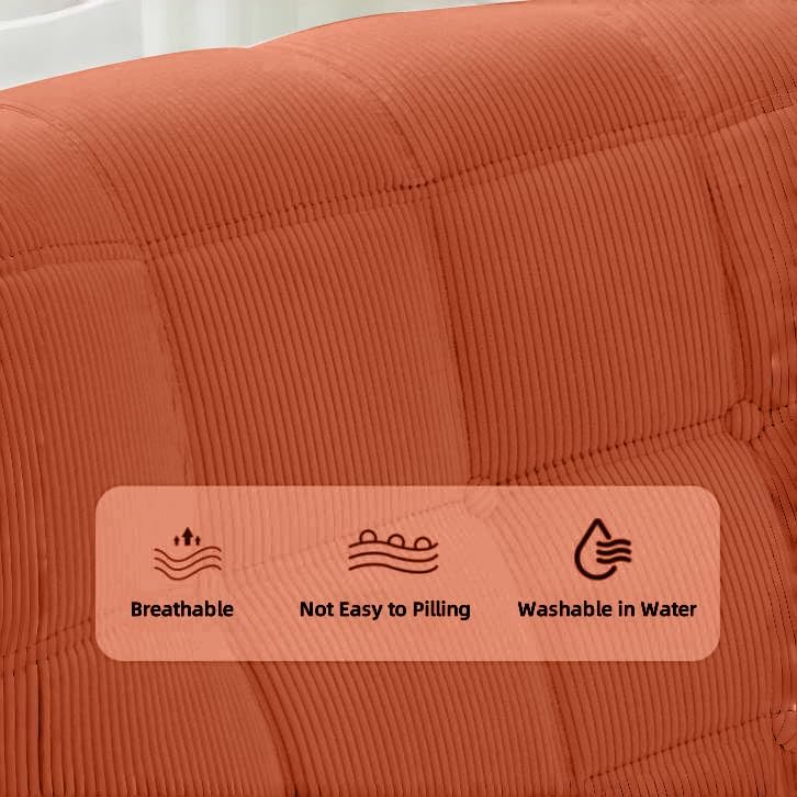 Bean Bag Chair - Memory Foam Bean Bag Chair for Adults, Comfy High-Resilience Single Sofa, Small Space Floor Chair, Chaise Lounge for Living Room, Bedroom (Orange, Square + Ottoman)