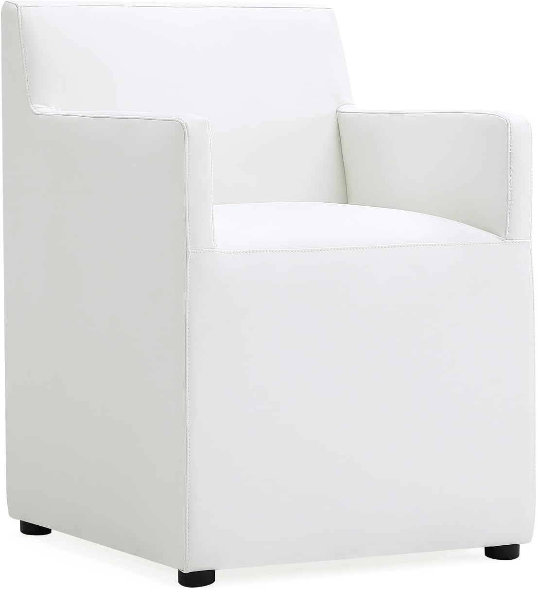 Manhattan Comfort Anna Square Modern Dining Chair with Arms, Head-to-Toe Faux Leather Upholstered Accent Armchair with Plastic Foot Padding, Set of 2, Cream