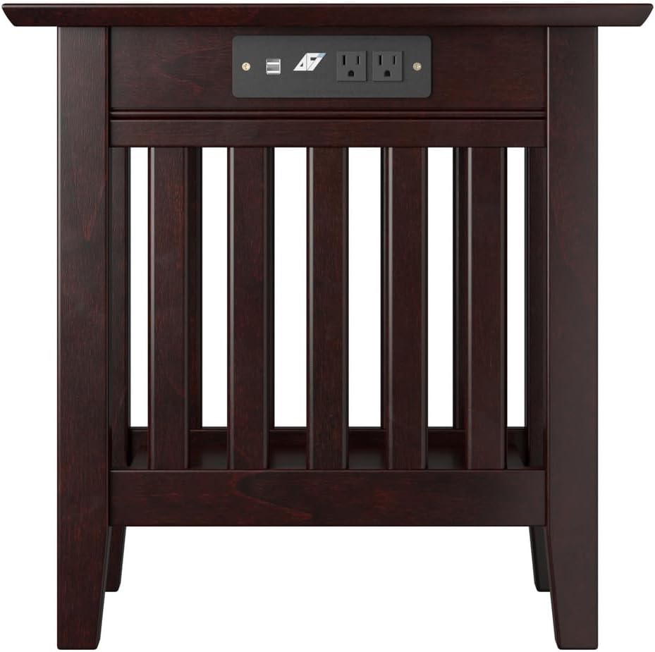 AFI, Mission Chair Side Table with Charging Station, Espresso