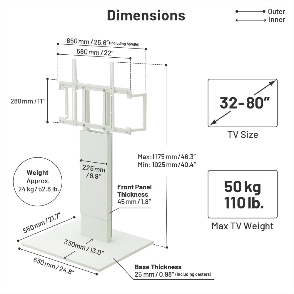 WALL V5 Low Type | Minimalist Rolling TV Stand for 32–80 Inch | Satin Black | Portable, Space Saving, Height Adjustable, No Drill | for Living Room and Bedroom | Japan-Engineered Design