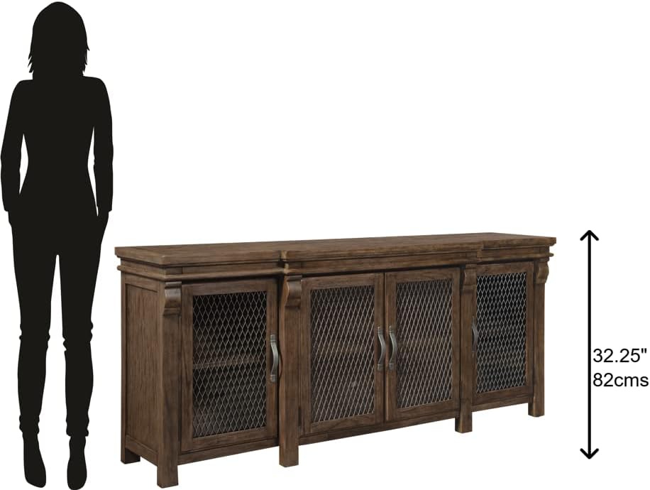 Hekman Furniture Entertainment Center Wexford Finish, Antique Pewter Wire Grating Multiple Storage Units, Sturdy Wooden Frame Credenza Storage Cabinet Perfect for Home Decor & Dinning Room