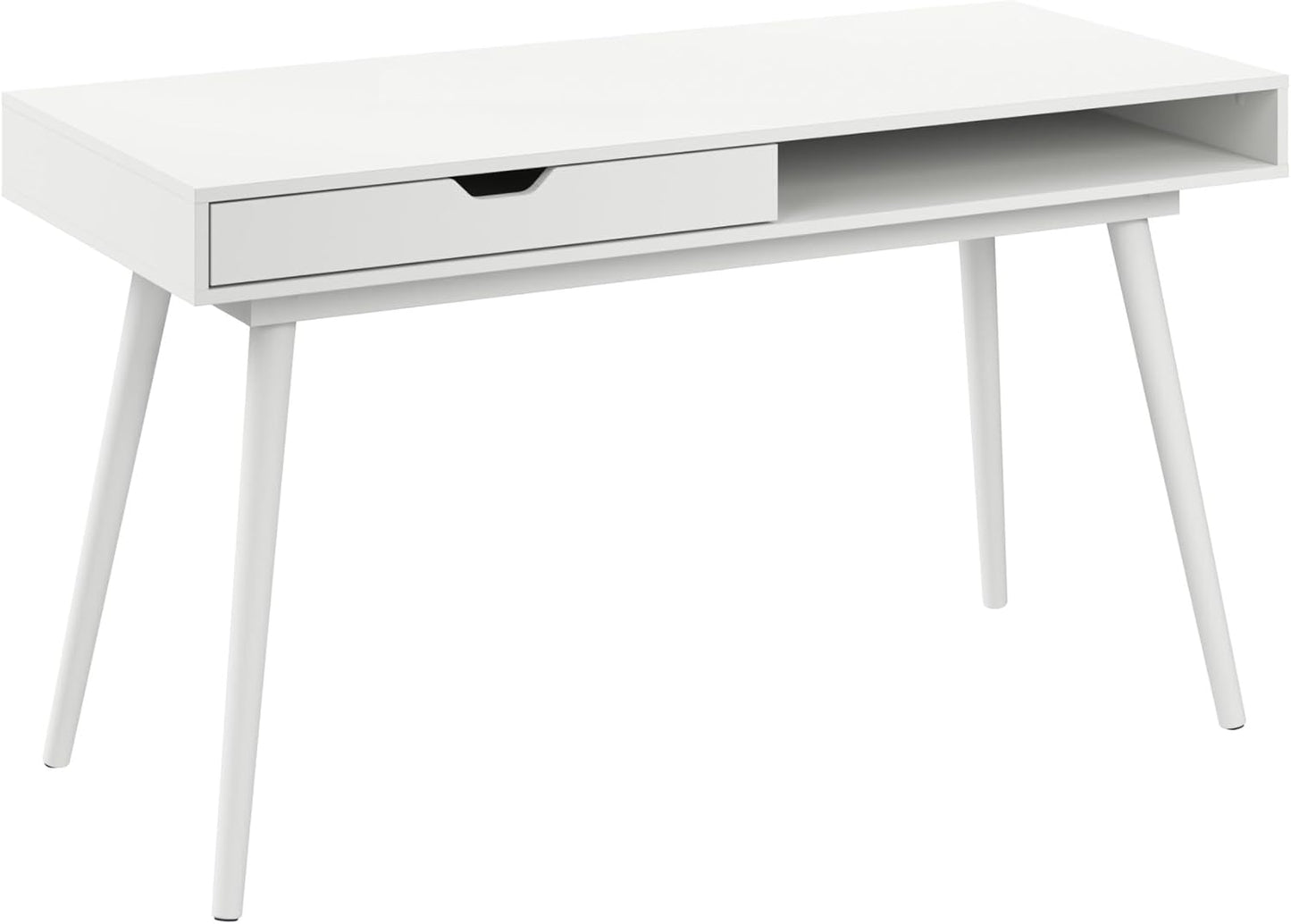 Bush Furniture Nora 54W Writing Desk in Pure White | Computer Table for Home Office Workspace or Entryway