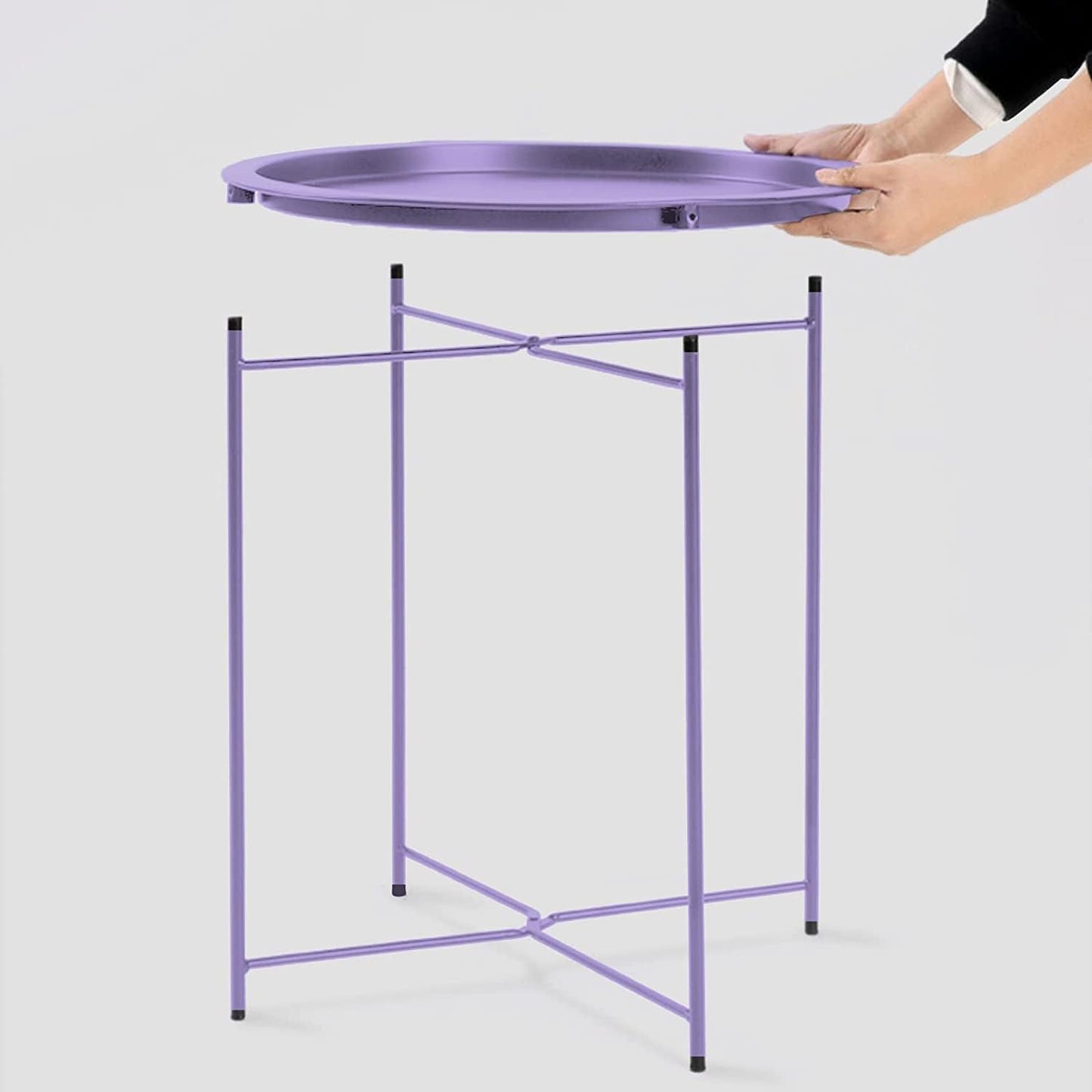 Garden 4 you End Table 2 PCS Metal Side Table Purple Round Folding Tray Cyan Sofa Small Accent Fold-able Table, Round End Table Tray, Next to Sofa Table, Snack Table for Living Room and Bed Room