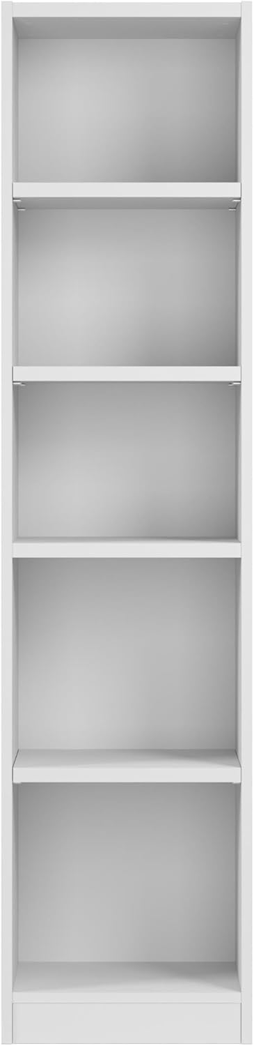 Bush Furniture Universal 17W Narrow 5 Shelf Bookcase in White, Tall Skinny Bookshelf for Home Office Storage or Living Room Organization