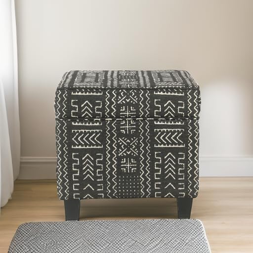 Homepop Home Decor | K7342-F2267 | Classic Square Storage Ottoman with Lift Off Lid | Ottoman with Storage for Living Room & Bedroom, Onyx, Large