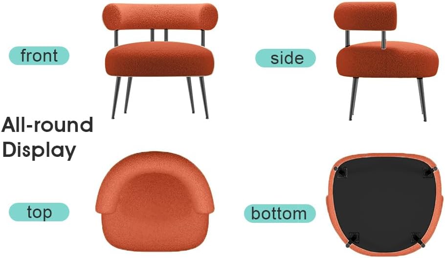 Mid Century Sherpa Boucle Accent Chair, Round Upholstered Barrel Arm Chair for Small Spaces, Fluffy Side Corner Sofa Chair for Living Room, Bedroom, Vanity, Office, Reading Nook(Orange)