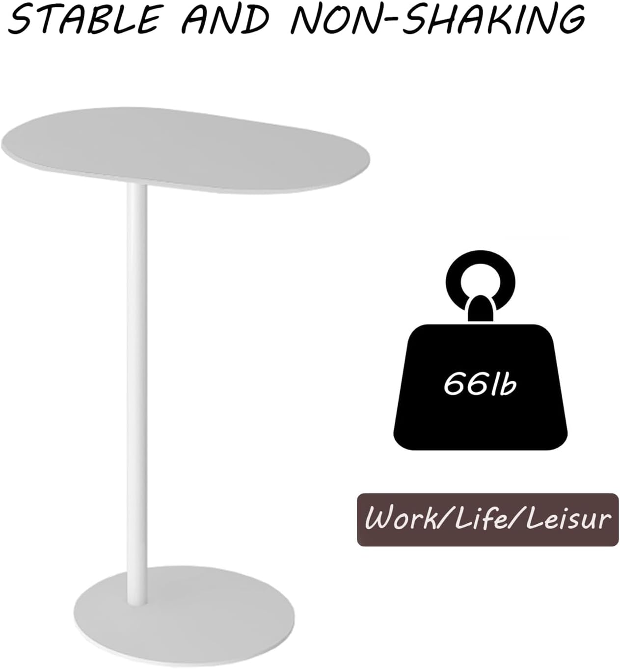 C-Shaped Side Table, Iron End Table for Couch Sofa and Bed, Small Metal White Side Tables for Living Room Bedroom (White, High-27.6in/70cm)