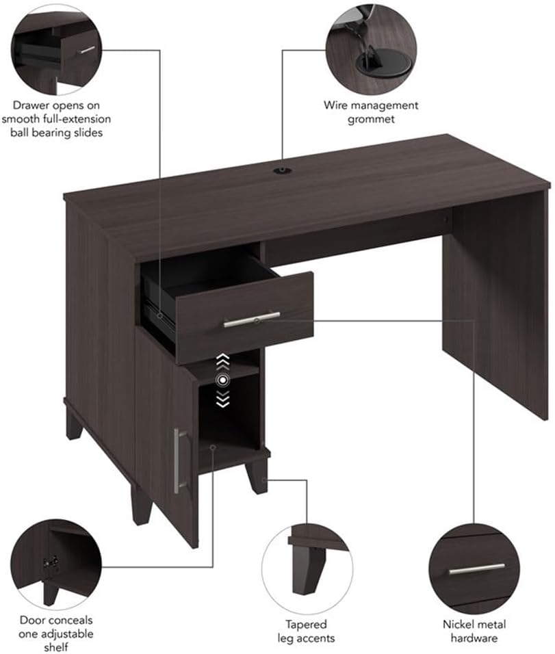 Bush Furniture Somerset 54W Office Desk with Drawer and Storage Cabinet in Storm Gray | Computer Table for Home Office Workspace