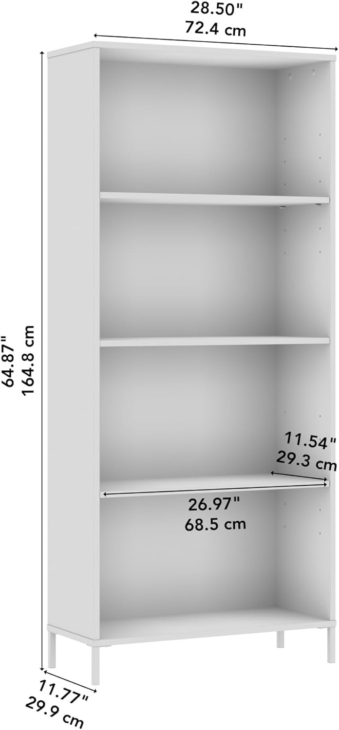 Bush Furniture Essence 4 Shelf Bookcase in White | Organizers and Shelves for Home Office Workspace, Living Room, Entryway, Bedroom, and Mudroom