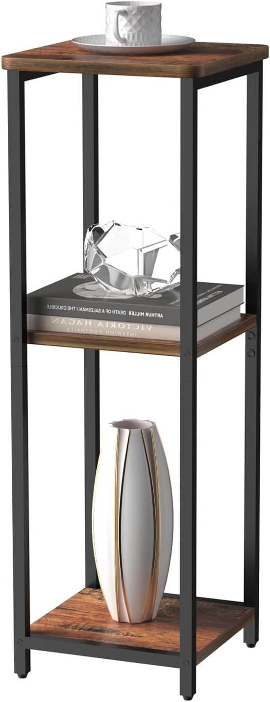 10" Wide Square Drink Table with Adjustable Feet - 3-Tier Small Side Table for Apartments, Balcony & Office | Space-Saving, Lightweight & Multi-Functional (Plants, Books, Drinks)