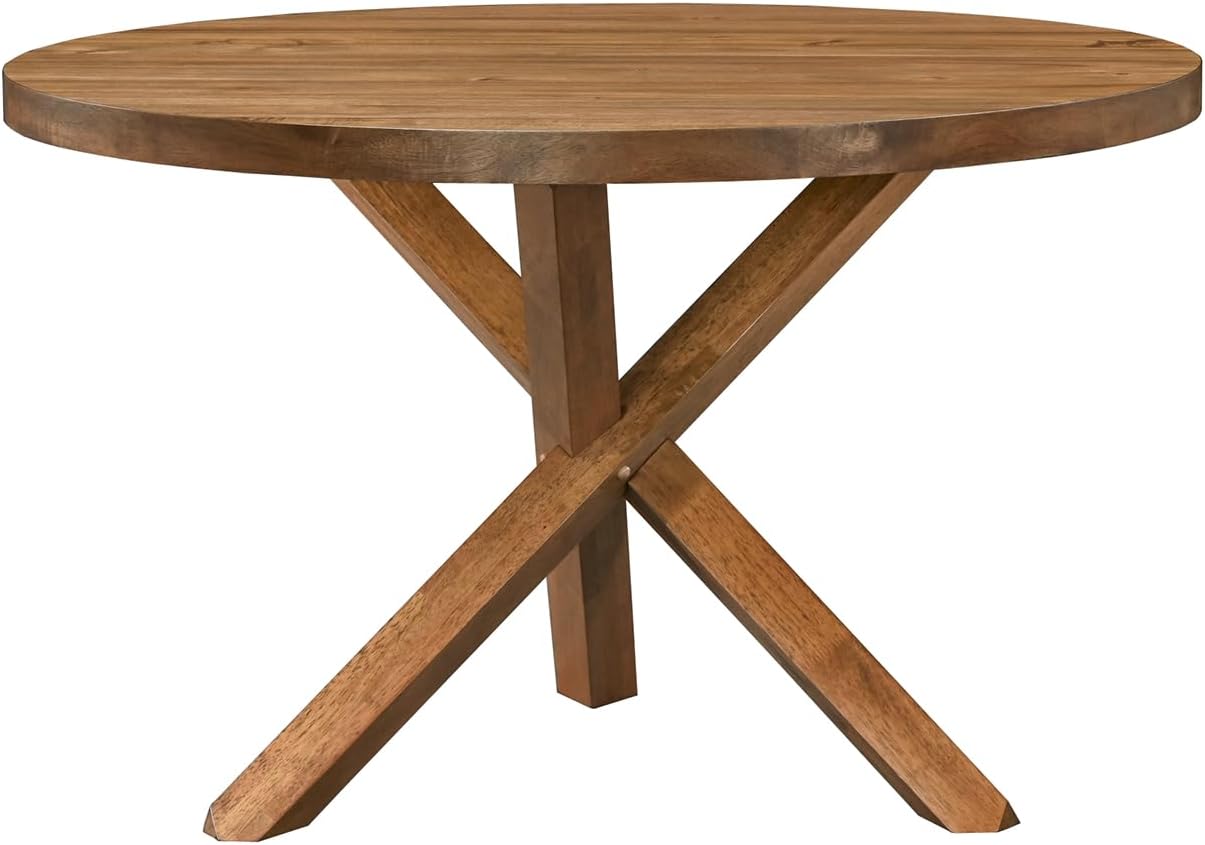 Acanva 47" Small Round Dining Table for 4 Person, MDF Top and Sturdy Wood Base Structure, Modern Design for Kitchen, Compact Space & Apartment, Light Brown