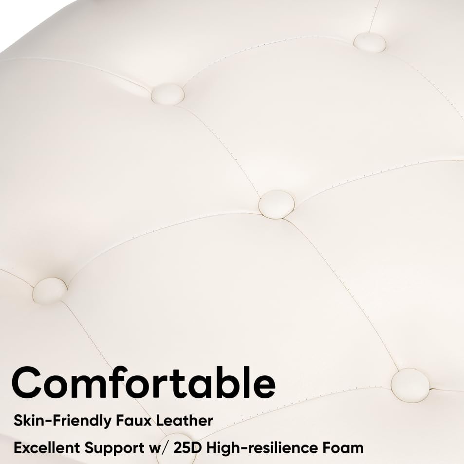 LEEMTORIG Large Dining Chairs with Casters and Arms, Rolling Dining Chairs with Wheels, Accent Game Poker Table Chairs, Solid Wood Office Chairs, 26“Dx25.2 Wx31.5“H, Grey Legs & Ivory PU SY-1318-WT