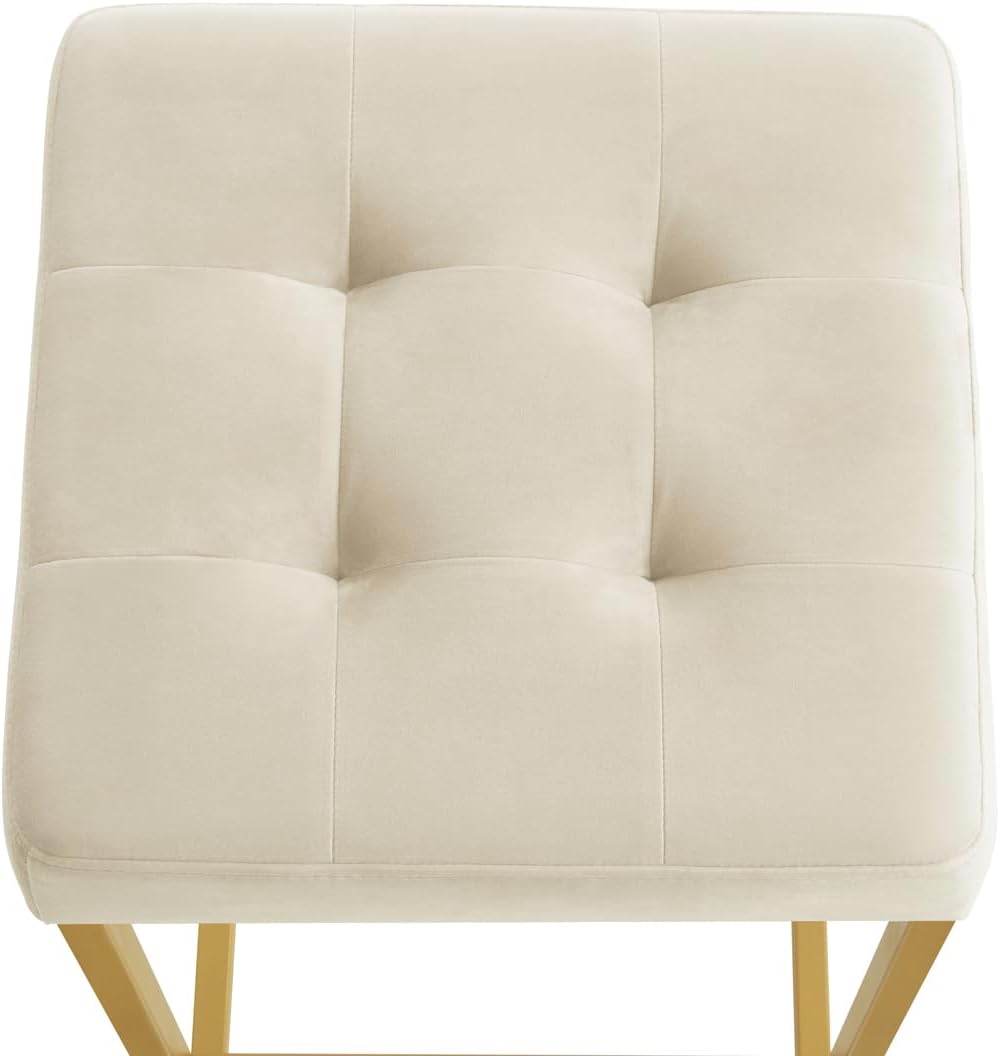 24KF Contemporary Counter Height Bar Stool Set of 2 for Kitchen Island, 26" H Velvet Padded Gold Barstool Bar Chair,5066-Cream