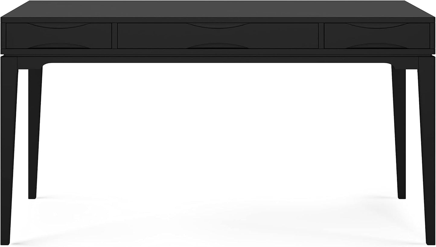 SIMPLIHOME Harper Desk - 60-Inch Wide Solid Hardwood Writing Desk in Black, Mid-Century Modern Home Office Computer Table for Workspace or Study with 2 Drawers and Flip-Down Keyboard Tray