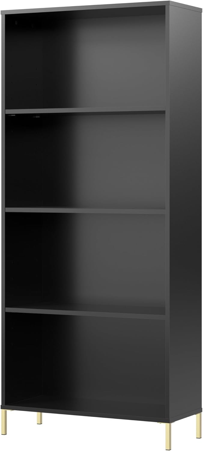 Bush Home Essence 4 Shelf Bookcase, Living Room Furniture, Essence Collection, Black Stipple