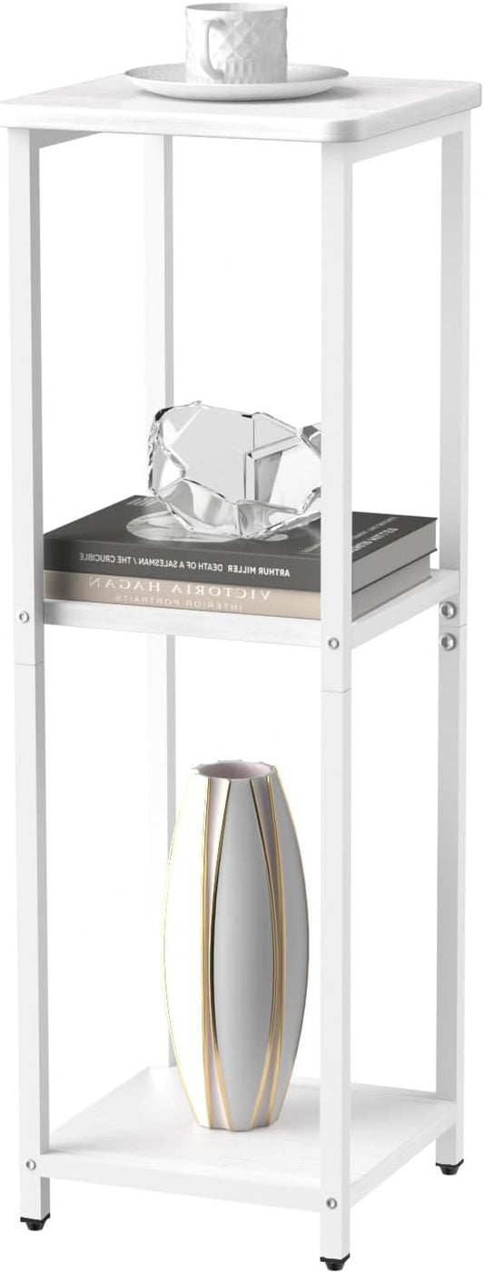 10" Wide Square Drink Table with Adjustable Feet - 3-Tier Small Side Table for Apartments, Balcony & Office | Space-Saving, Lightweight & Multi-Functional (Plants, Books, Drinks, White)