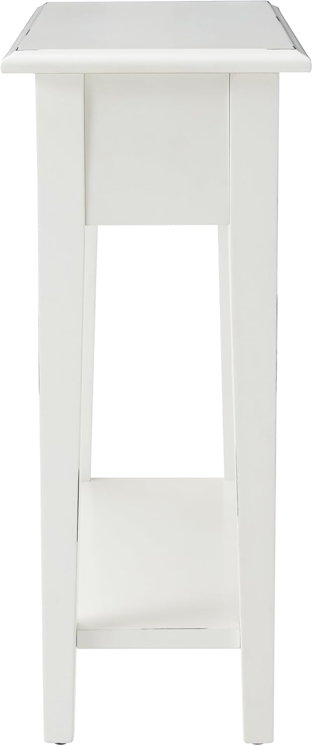 Haven Ridge Narrow End Table, Solid Wood Side Table with Drawer and Shelf, Farmhouse White, Perfect for Living Rooms, Bedrooms, and Small Spaces – Leick Home, 214361