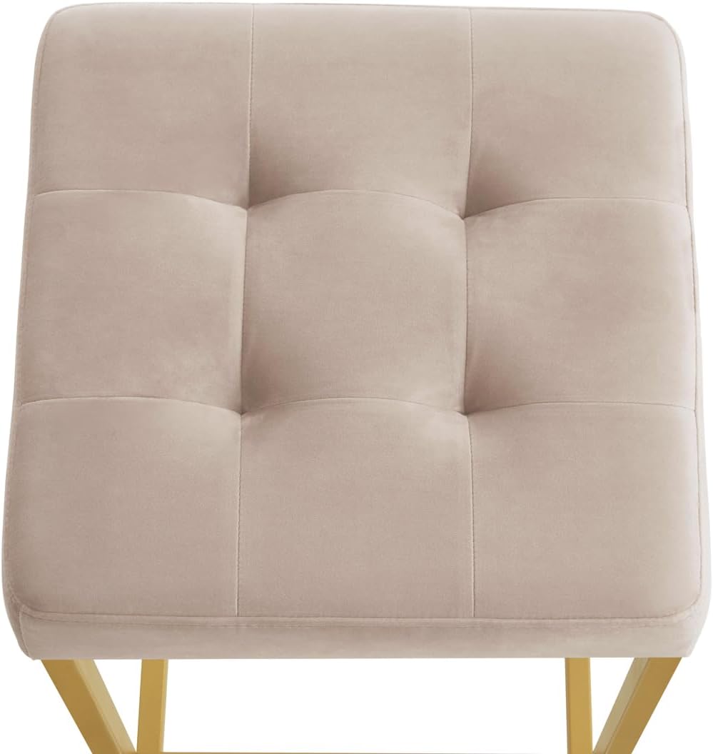 24KF Contemporary Counter Height Bar Stool Set of 2 for Kitchen Island, 26" H Velvet Padded Gold Barstool Bar Chair,5066-Taupe