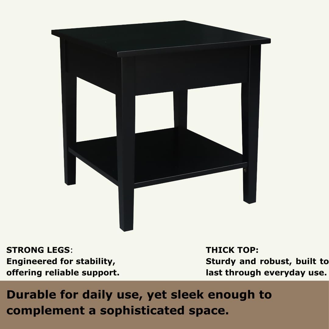 IC INTERNATIONAL CONCEPTS Solid Wood Spencer End Table, Black