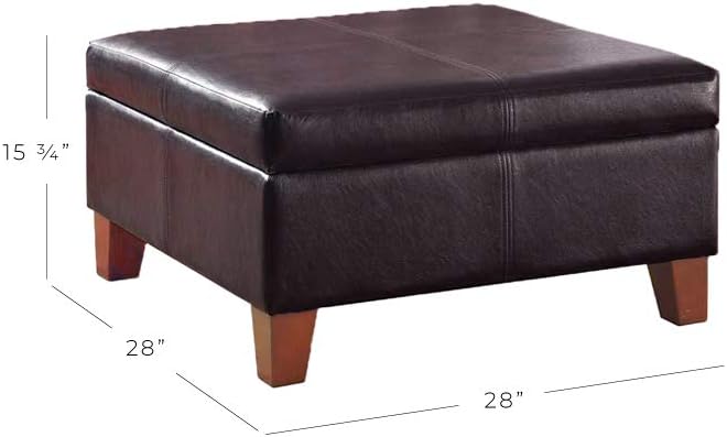Homepop Home Decor |K2380-E155 | Luxury Large Faux Leather Square Storage Ottoman | Ottoman with Storage for Living Room & Bedroom, Distressed Brown