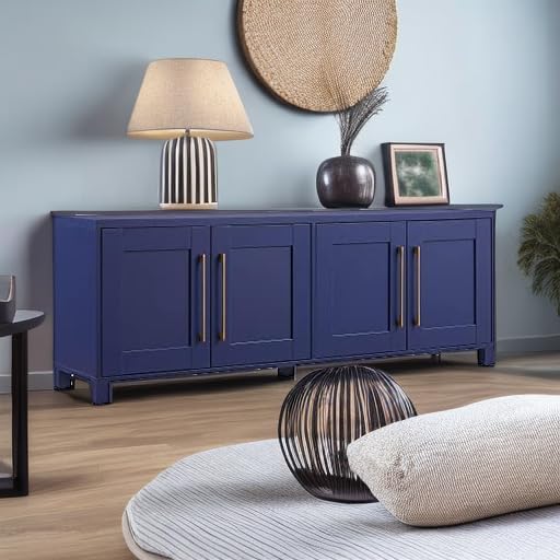 Henn&Hart Rectangular TV Stand for TV's up to 75" in Dark Blue, for Home, Living Room, Bedroom, Entertainment Room, Office