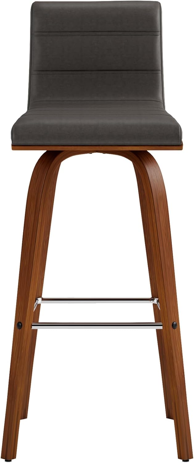 Armen Living Vienna Mid-Century Modern 30" Bar height Barstool Faux Leather Wood Finish, Grey/Walnut