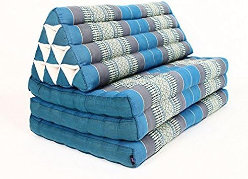 Leewadee 3-Fold Mat XXL with Triangle Cushion – Firm TV Pillow, Foldable Mattress with Cushion Made of Kapok, 67 x 31 inches, Light Blue