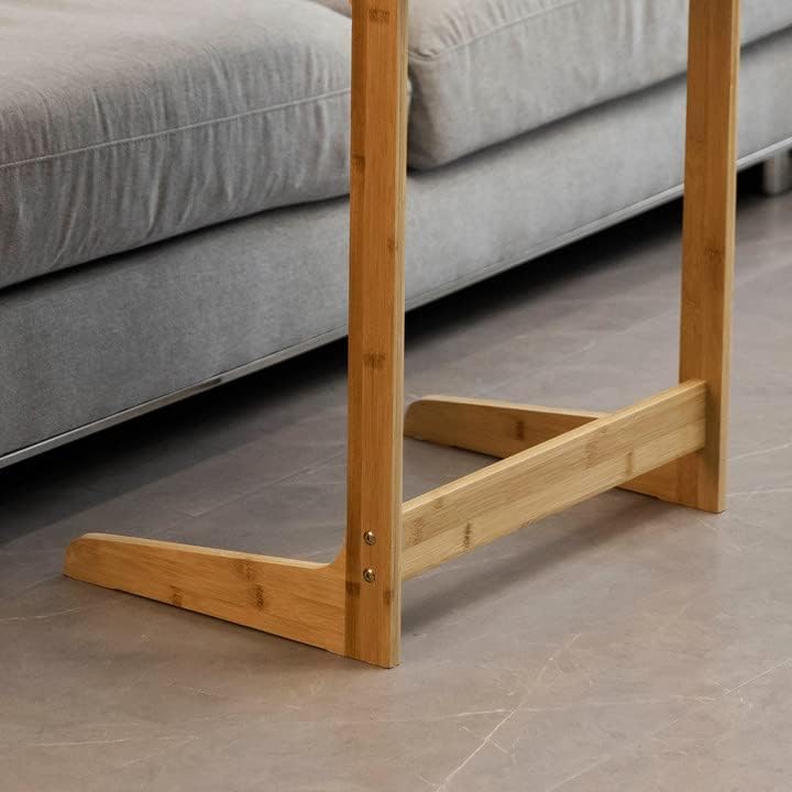 Forevich Bamboo Modern Tv Trays Table for Eating, Wood Couch Table End Snack Desk Sofa Side Table L Shaped White
