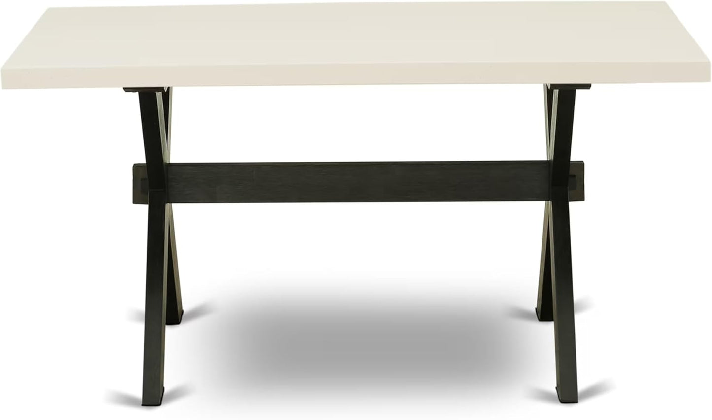 East West Furniture X626DR124-5 5 Piece Dining Room Furniture Set Includes a Rectangle Dining Table with X-Legs and 4 Black Color Linen Fabric Upholstered Chairs, 36x60 Inch, Multi-Color