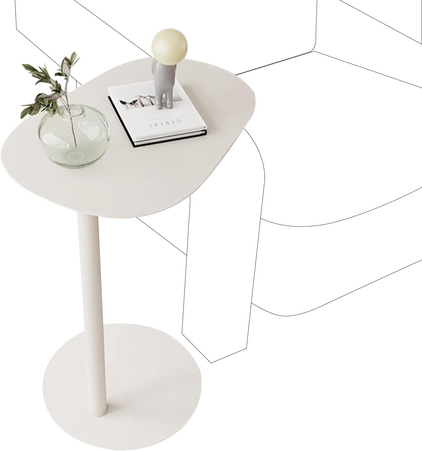 Modern Metal Side Table C Shaped End Table for Couch Slim Sofa Side Table Snack End Table Tv Trays for Eating On Couch for Dining Room, Living Room, Cafe and Balcony (1Pack)