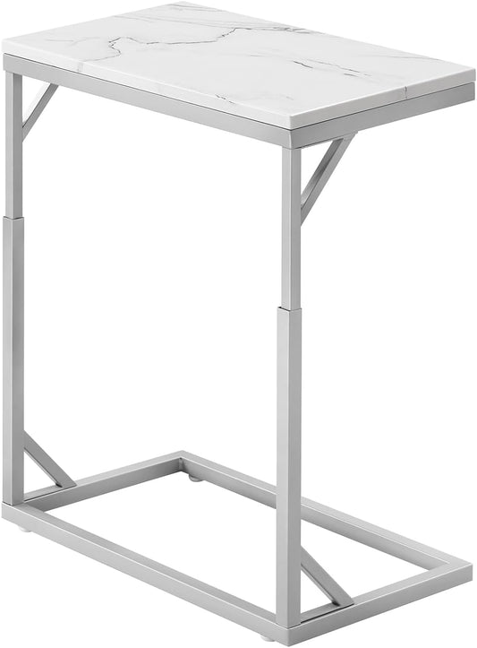 C-Shaped End Table, Small Sofa Table with Metal Frame, Adjustable Height Side Table for Couch, Living Room, Bedroom, Bedside (Silver, Medium)