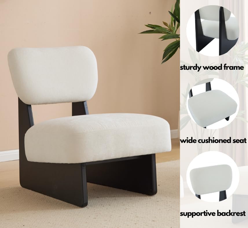 Christopher Knight Home Mores Low Profile Accent Chair Set of 2, Modern Living Room Armless Lounge Chair, Fabric Comfy Reading Chair for Bedroom, Wooden Frame and Thick Padded Seat, Black+White