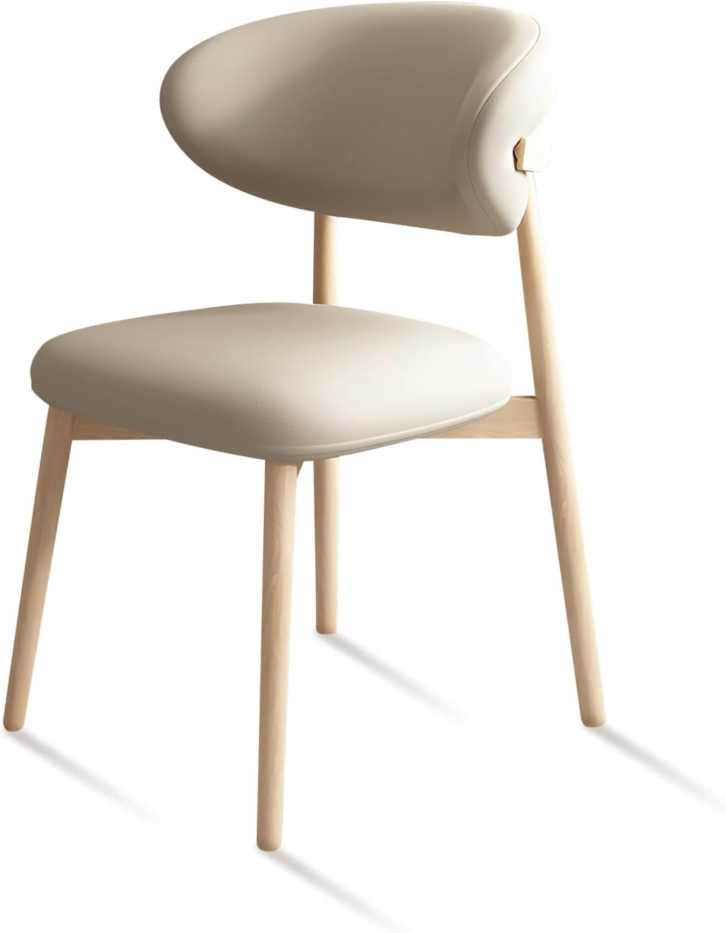 Upholstered Dining Chairs Set of 2,Mid Century Modern Kitchen Chairs with Back and Wood Frame,Faux Leather Dinner Chairs (Light Khaki + Original Wood Legs, Set of 2)