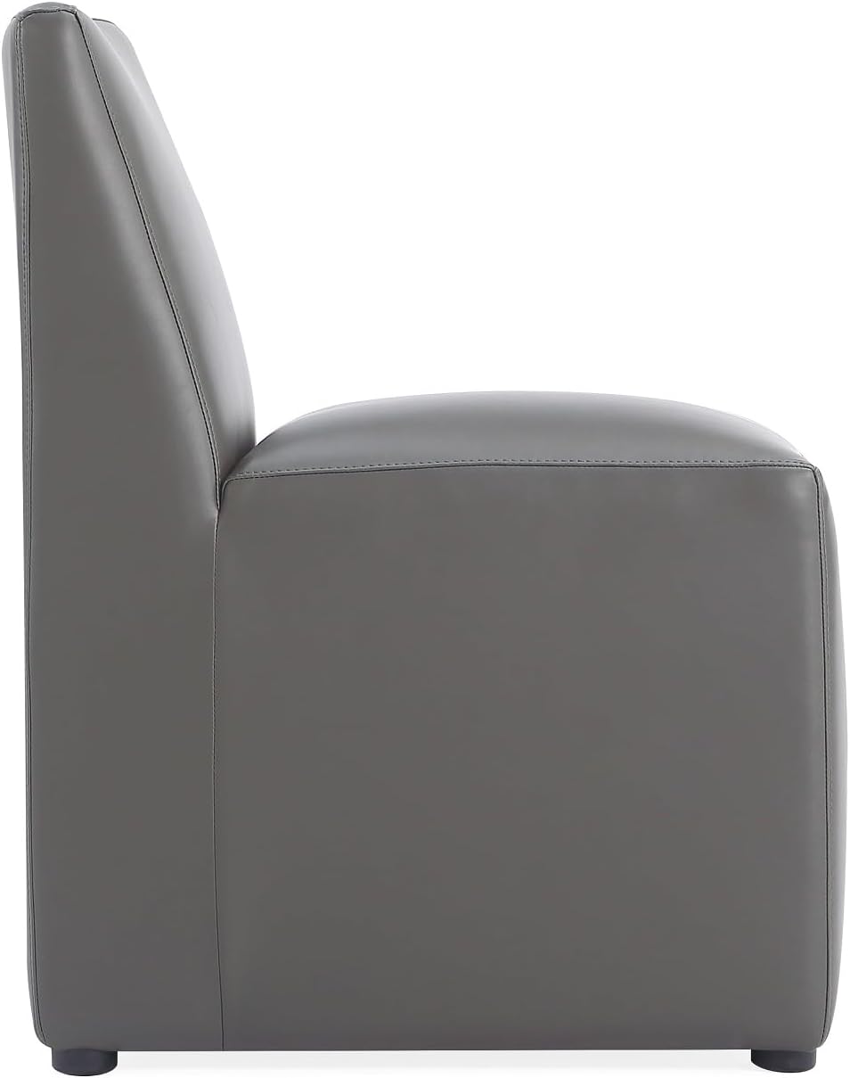 Manhattan Comfort Anna Square Modern Dining Chair with Head to Toe Faux Leather Upholstery and Plastic Foot Padding, Luxury Accent Furniture, Set of 1, Pewter