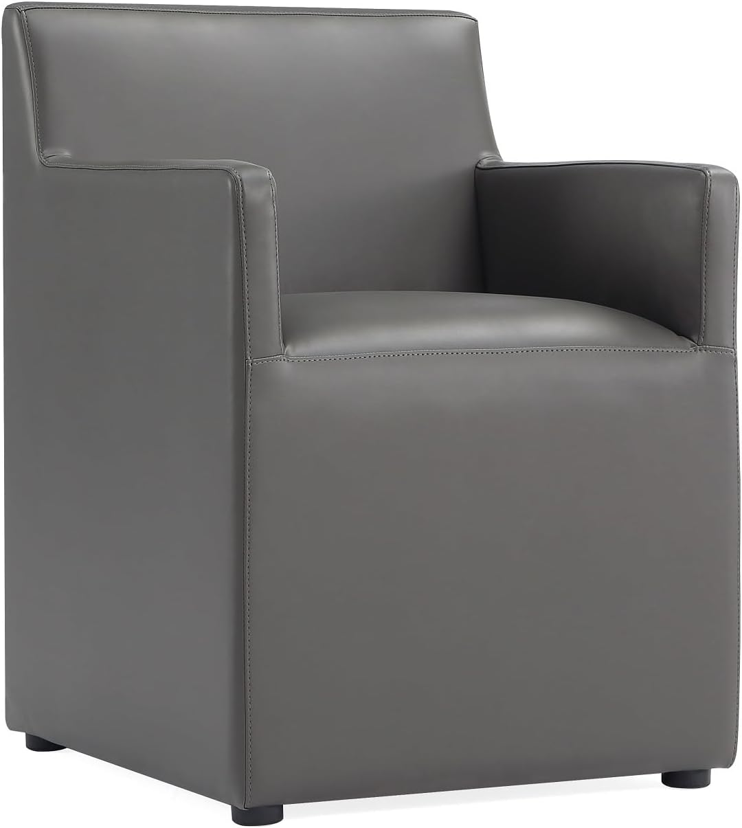 Manhattan Comfort Anna Square Modern Dining Chair with Arms, Head-to-Toe Faux Leather Upholstered Accent Armchair with Plastic Foot Padding, Set of 2, Pewter