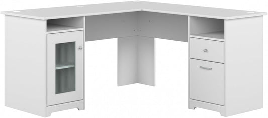 Bush Furniture Cabot L Shaped Computer Desk in White | Corner Table with Drawers and Storage for Personal Home Office Workspace